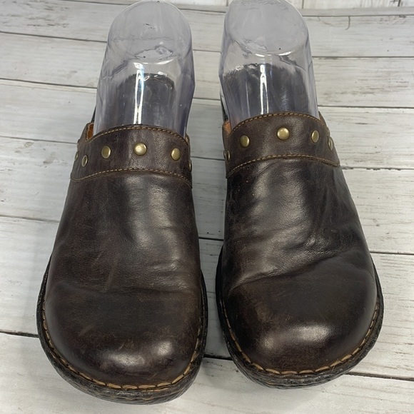 Born Brown Leather Studded Clogs - Picture 3 of 11